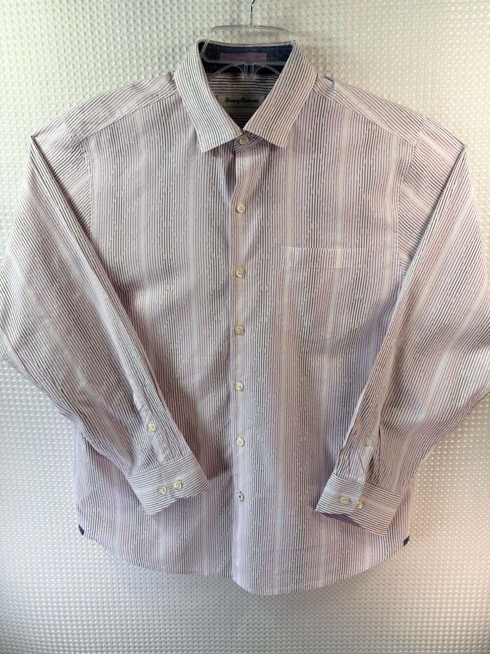 Tommy Bahama Dress Shirt with Vertical Textured Stripe Pattern (M) - Picture 3 of 11